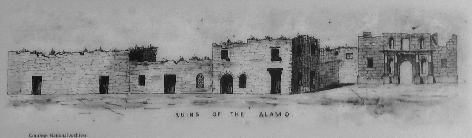 Marker detail: Alamo as it appeared in 1845 image. Click for full size.