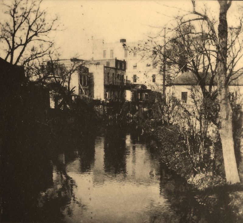 Marker detail: San Antonio River, late 1800's image. Click for full size.