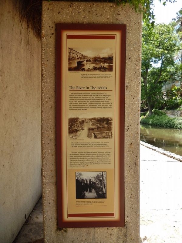 The River in the 1800's Marker (<i>wide view; San Antonio River in background</i>) image. Click for full size.