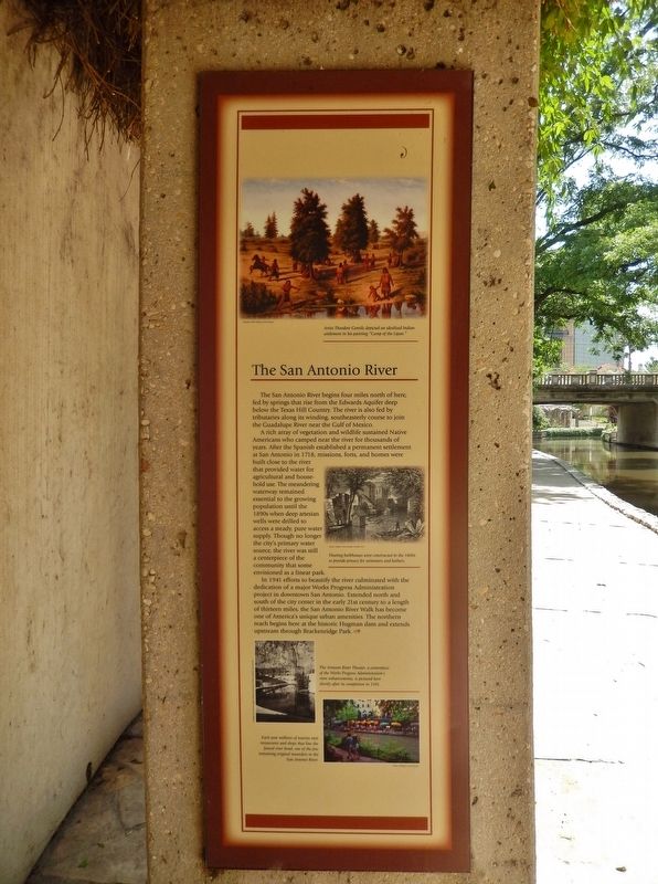 The San Antonio River Marker (<i>wide view; Lexington Avenue bridge in background</i>) image. Click for full size.