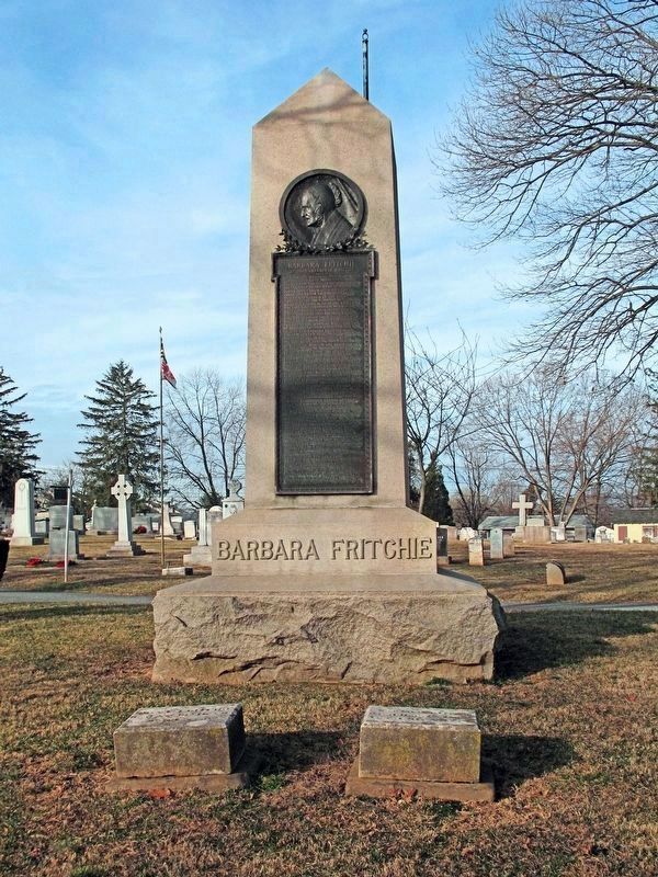 Barbara Fritchie Monument and Original Headstones image. Click for full size.