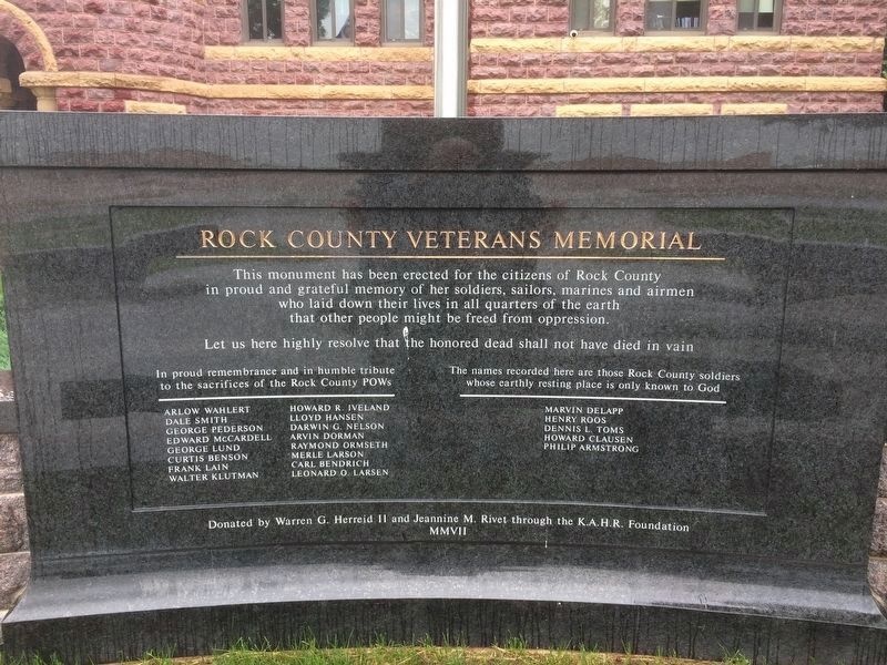 Rock County Veterans Memorial Marker image. Click for full size.