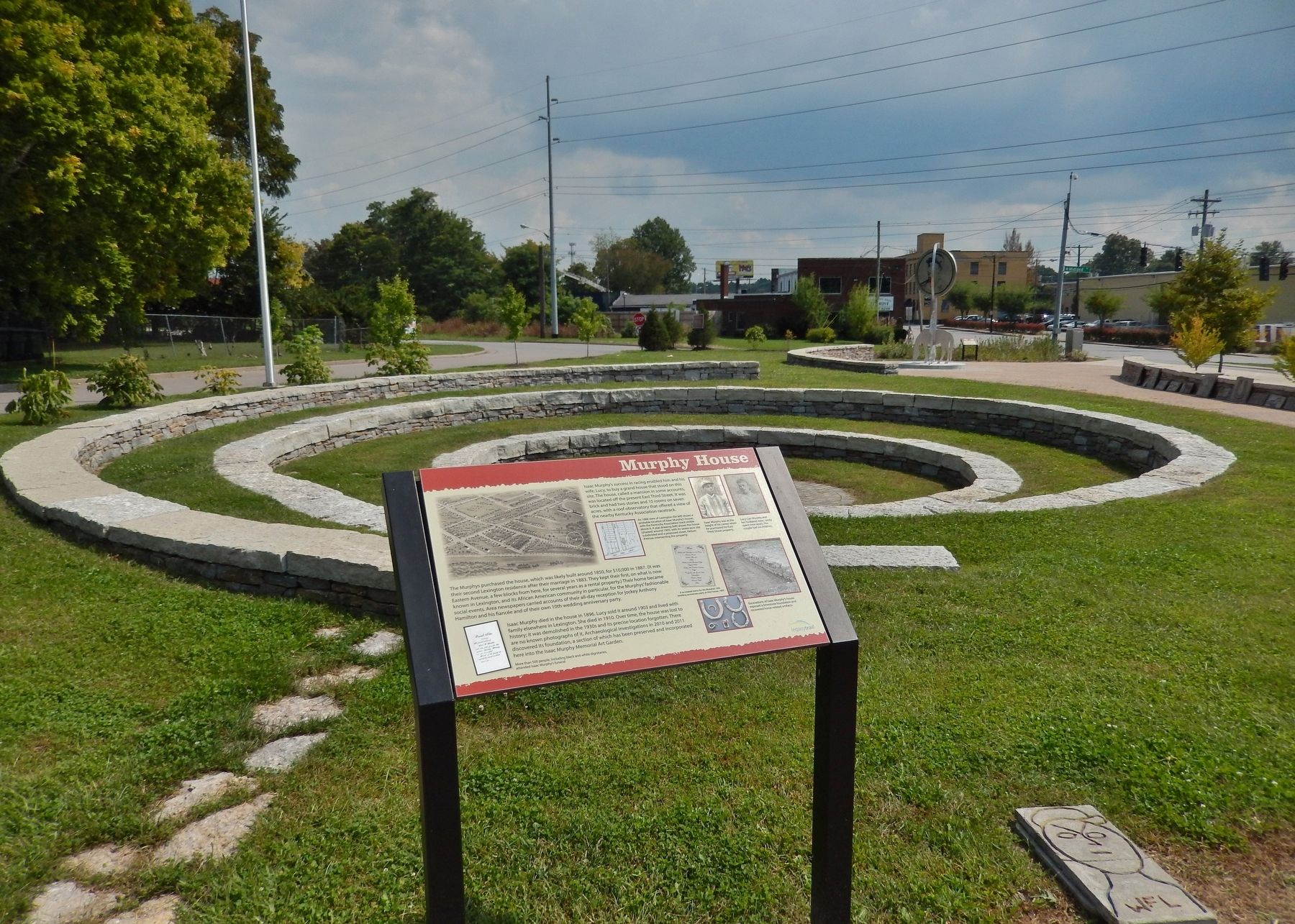 Murphy House Marker (<i>wide view; looking east past marker across Isaac Murphy Memorial Garden</i>) image. Click for full size.