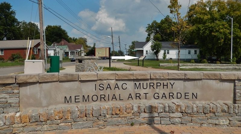 Isaac Murphy Memorial Art Garden Sign (<i>marker visible beyond sign at center</i>) image. Click for full size.