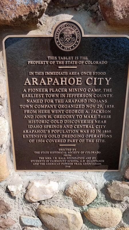 Arapahoe City Marker. Click for full size. Arapahoe City Marker image. Click for full size.