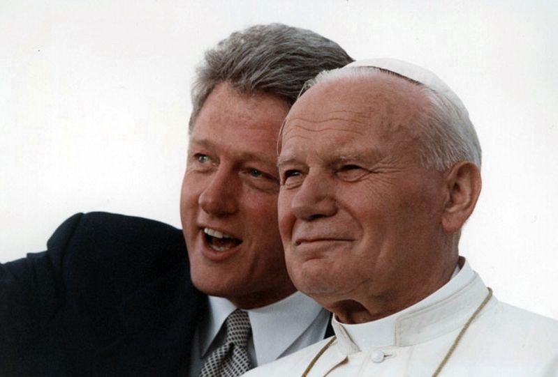 President William J. Clinton and Pope John Paul II admiring the crowd at Denver... image. Click for full size.
