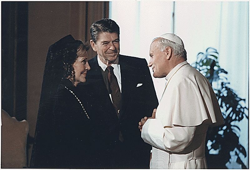 <i>The Reagans meeting with Pope John Paul II, The Vatican, Rome</i>. Click for full size. <i>The Reagans meeting with Pope John Paul II, The Vatican, Rome</i> image. Click for full size.