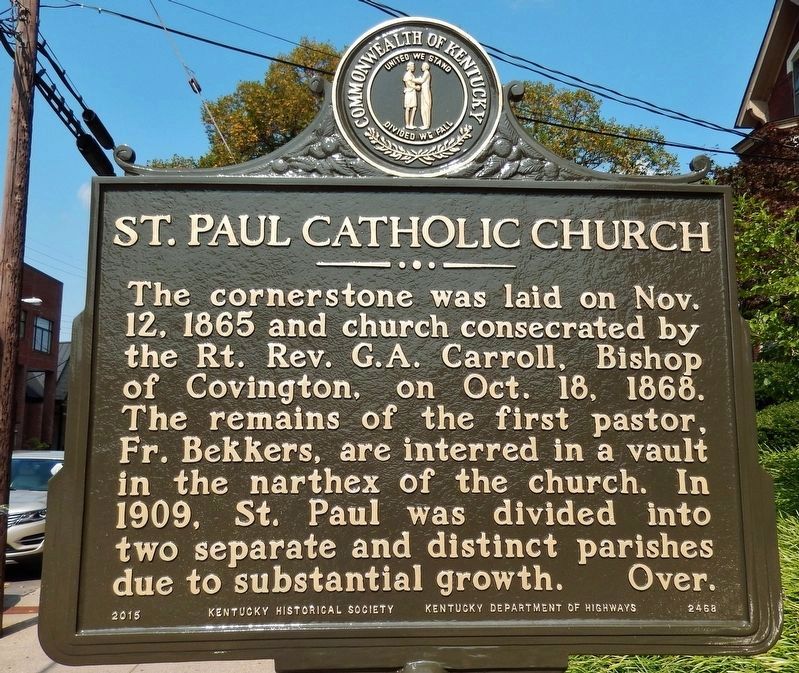 St. Paul Catholic Church Marker (<i>side one</i>). Click for full size. St. Paul Catholic Church Marker (<i>side one</i>) image. Click for full size.