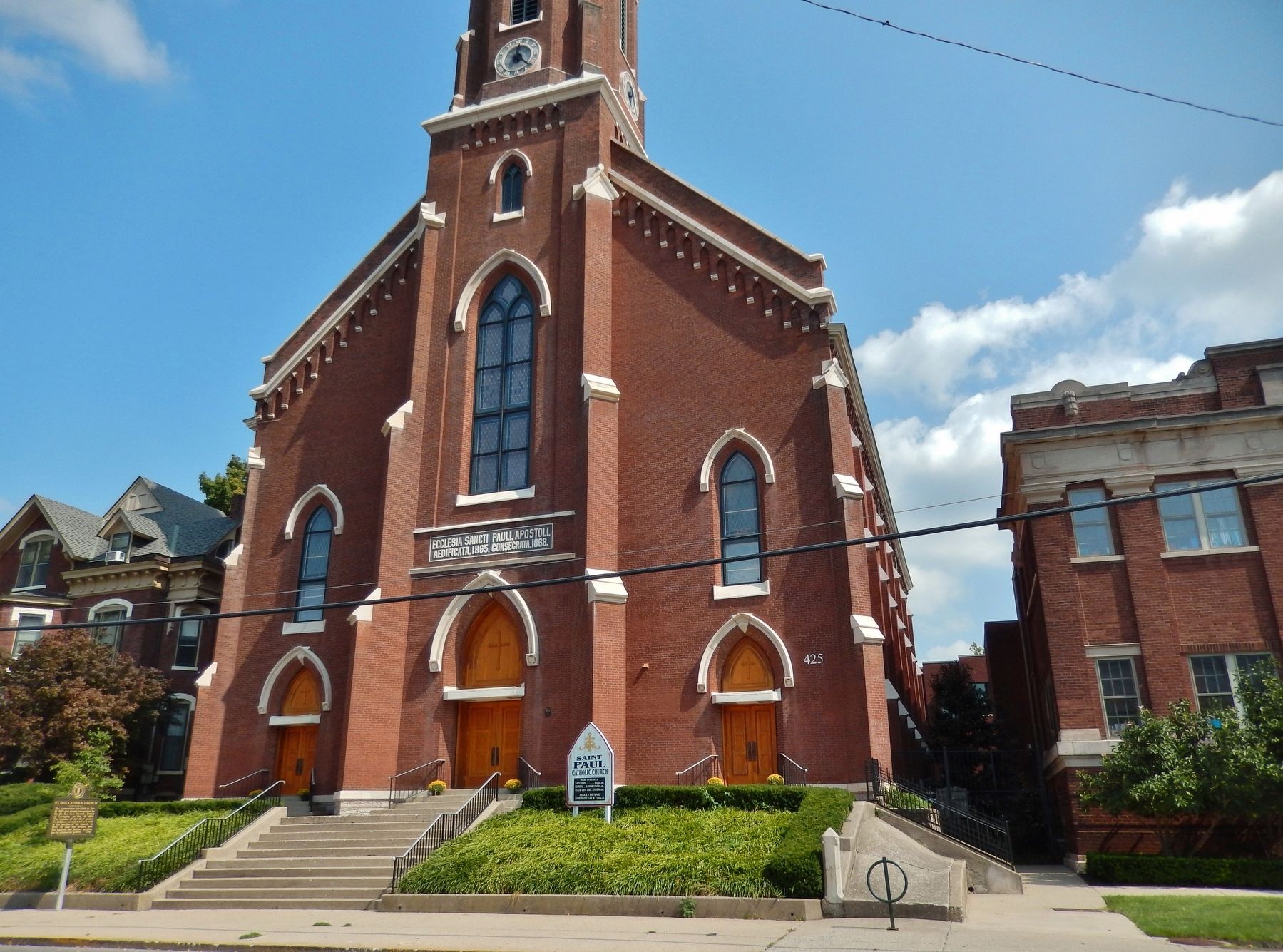 St. Paul Catholic Church (<i>wide view; marker visible beside staircase at left</i>) image. Click for full size.