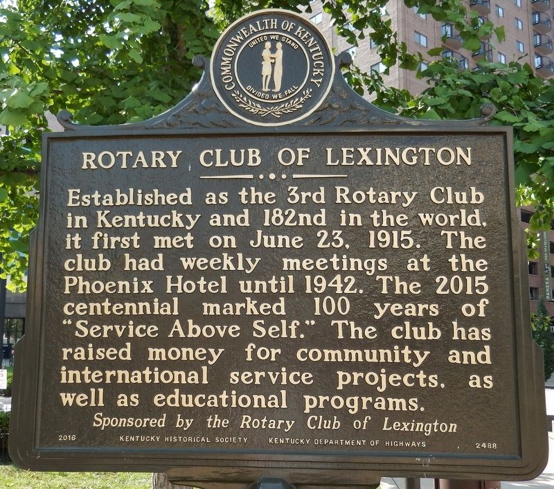 Rotary Club of Lexington Marker. Click for full size. Rotary Club of Lexington Marker image. Click for full size.