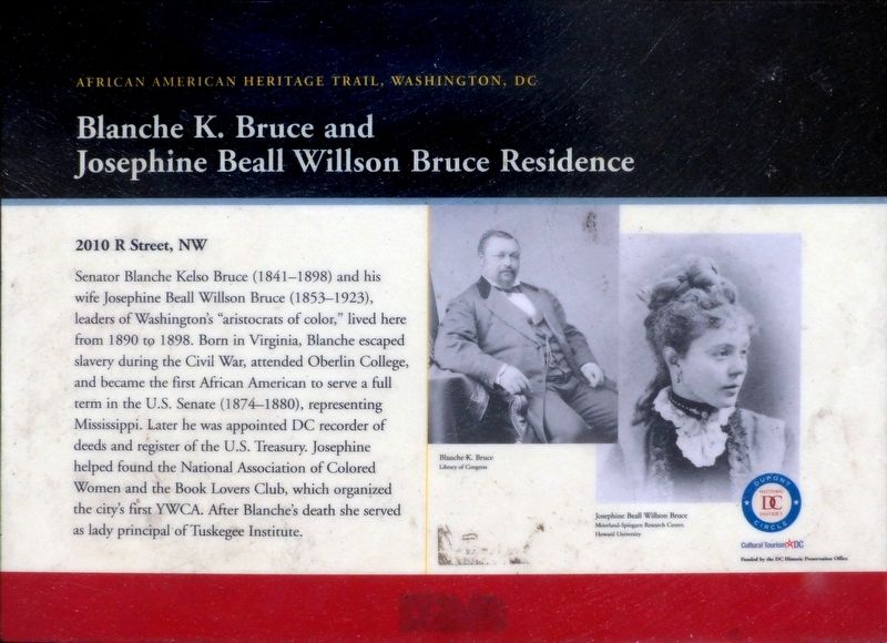 Blanche K. Bruce and Josephine Beall Willson Bruce Residence Marker image. Click for full size.