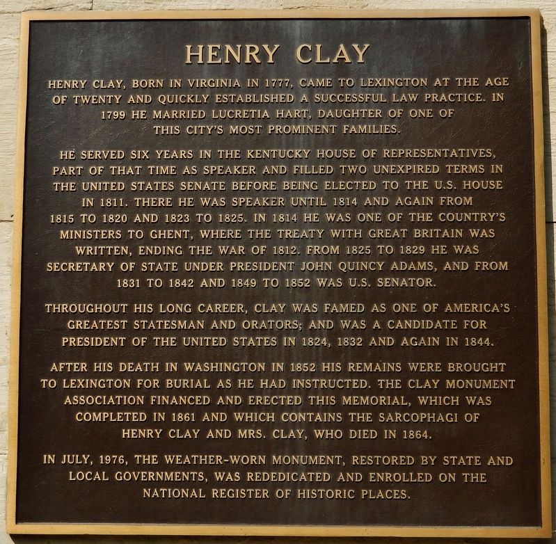 Henry Clay Marker image. Click for full size.