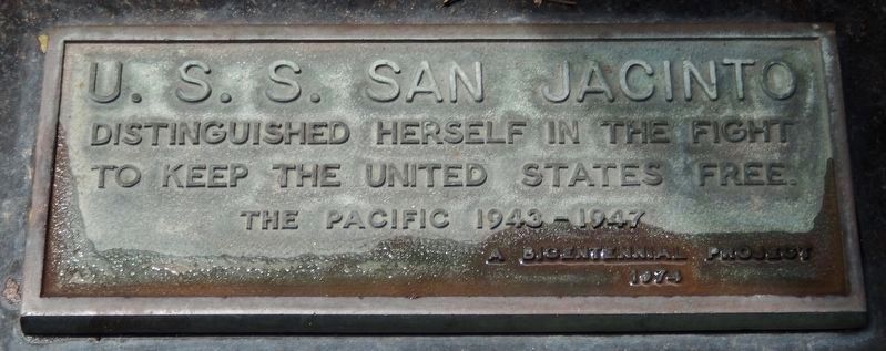 U.S.S. San Jacinto Marker. Click for full size. U.S.S. San Jacinto Marker image. Click for full size.