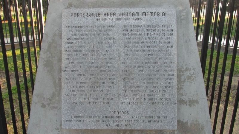 Porterville Area Vietnam Memorial Marker image. Click for full size.