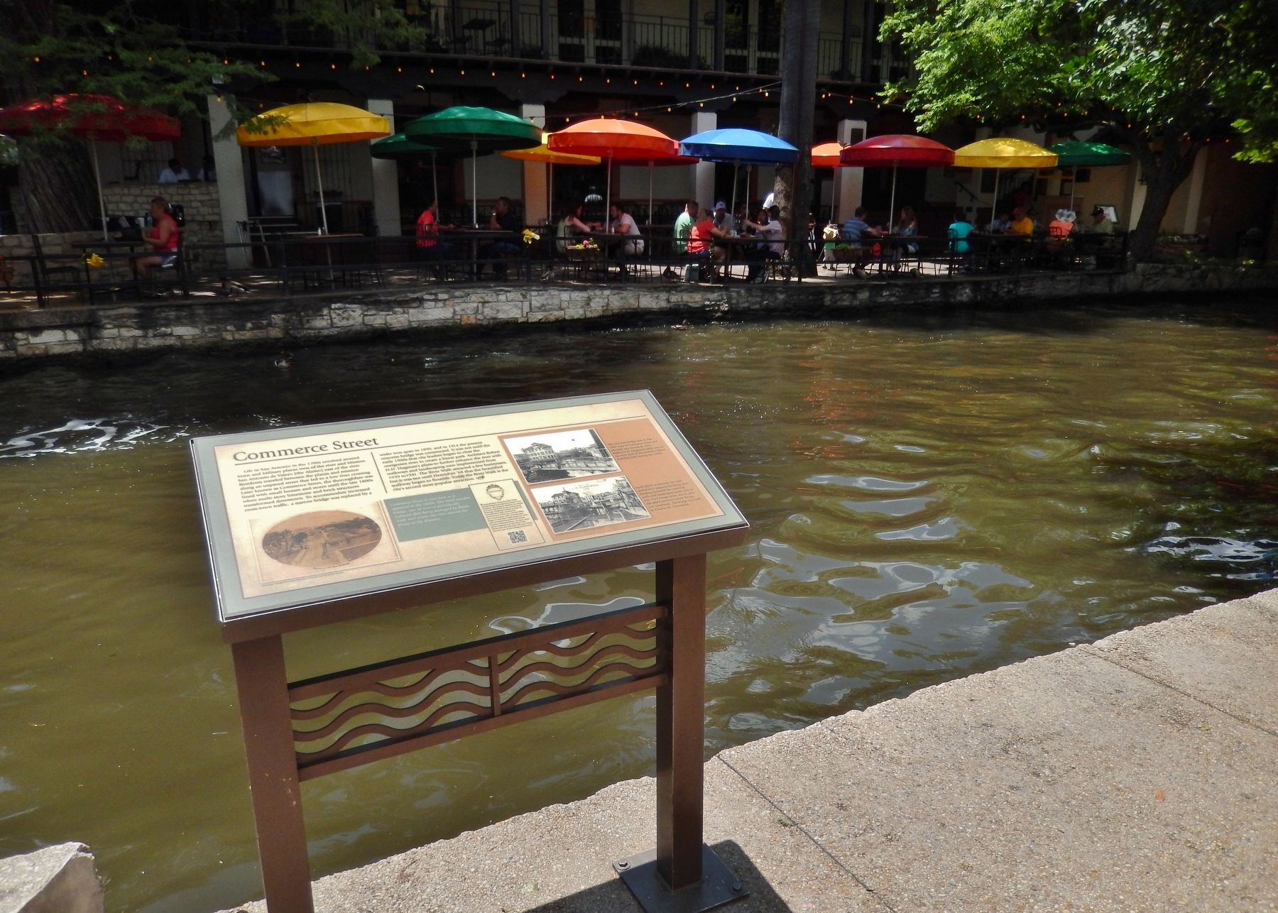 Commerce Street Marker (<i>wide view; overlooking the San Antonio River</i>). Click for full size. Commerce Street Marker (<i>wide view; overlooking the San Antonio River</i>) image. Click for full size.