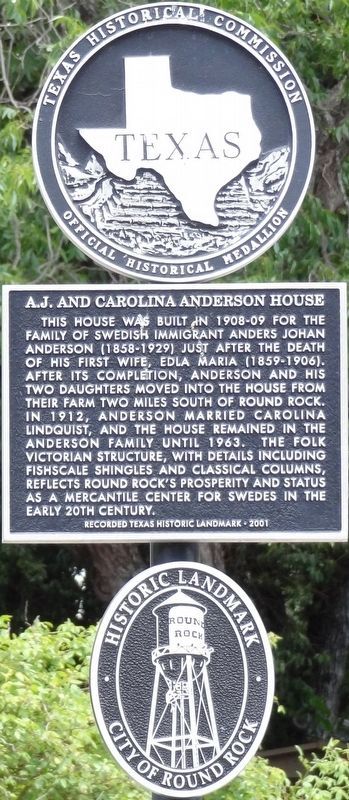 A. J. and Carolina Anderson House Marker image. Click for full size.