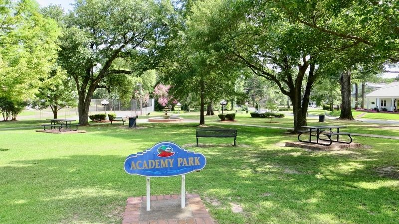 Academy Park Marker can be seen in far distance past the fountain. image. Click for full size.
