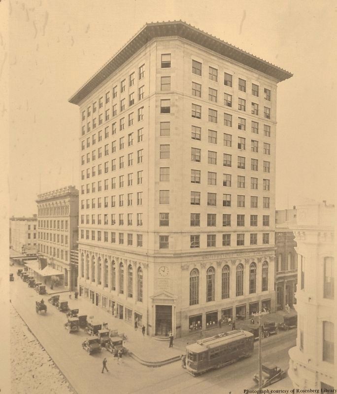 Marker (<i>side two</i>) detail: Historic Photo of U.S. National Bank Building image. Click for full size.