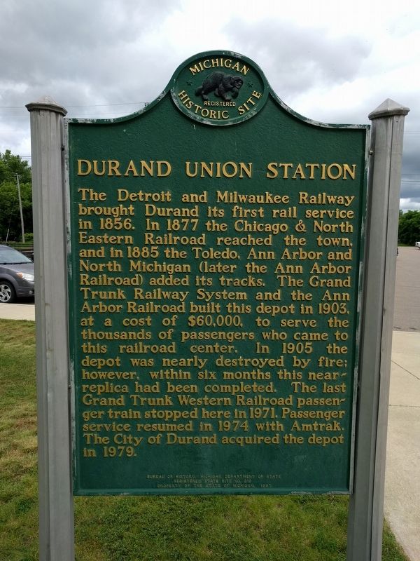 Durand Union Station Marker — Side 1 image. Click for full size.