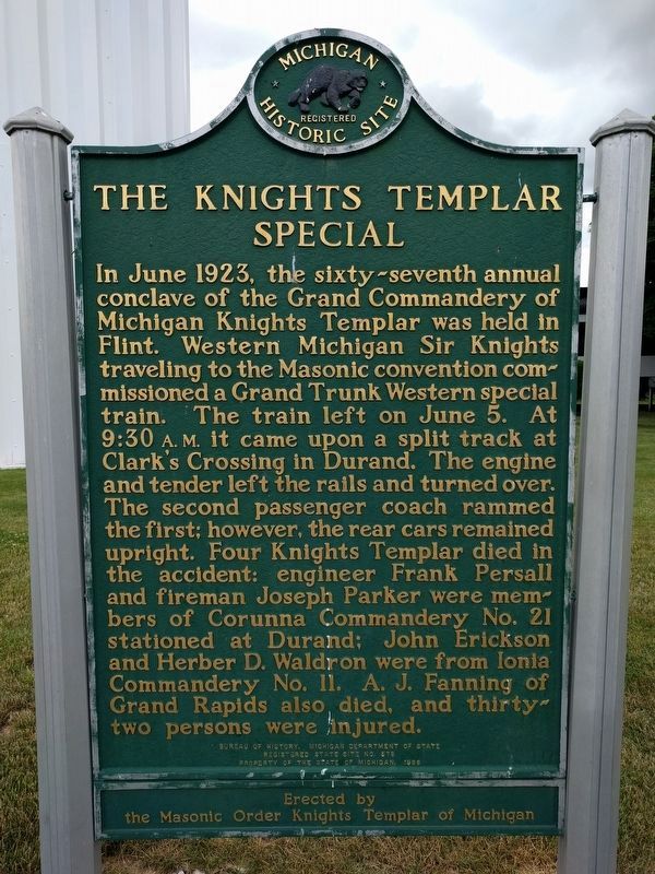 Durand Railroad History / The Knights Templar Special Marker. Click for full size. Durand Railroad History / The Knights Templar Special Marker image. Click for full size.