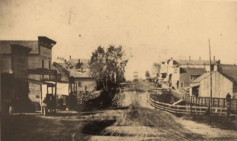 Marker detail: Phoenix Street looking west from Broadway in the late 1880s image. Click for full size.
