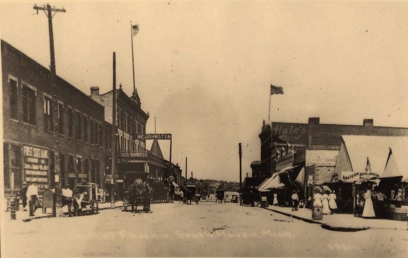 Marker detail: Center Street looking north from Phoenix Street in 1906 image. Click for full size.