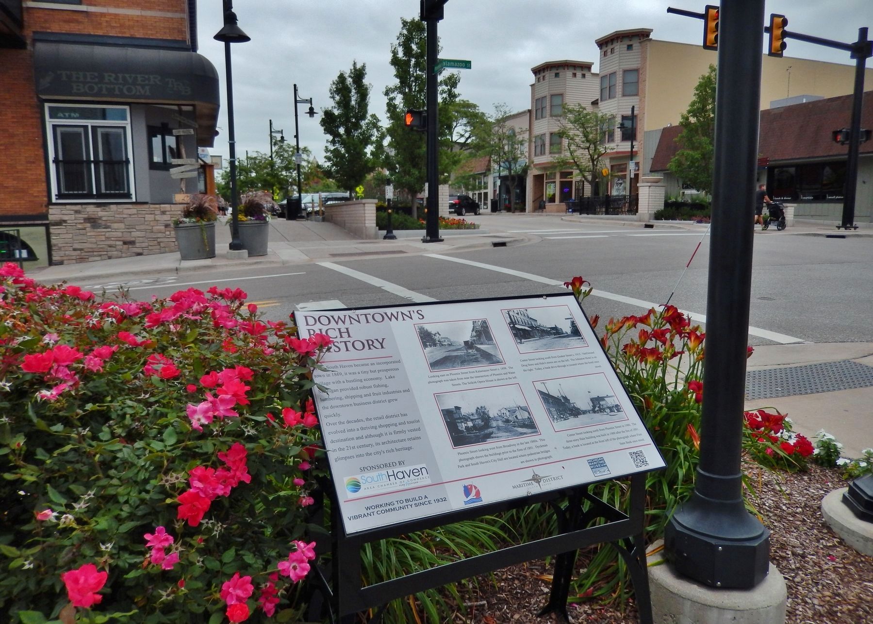 Downtown's Rich History Marker (<i>wide view; looking east on Phoenix Street from Kalamazoo</i>) image. Click for full size.
