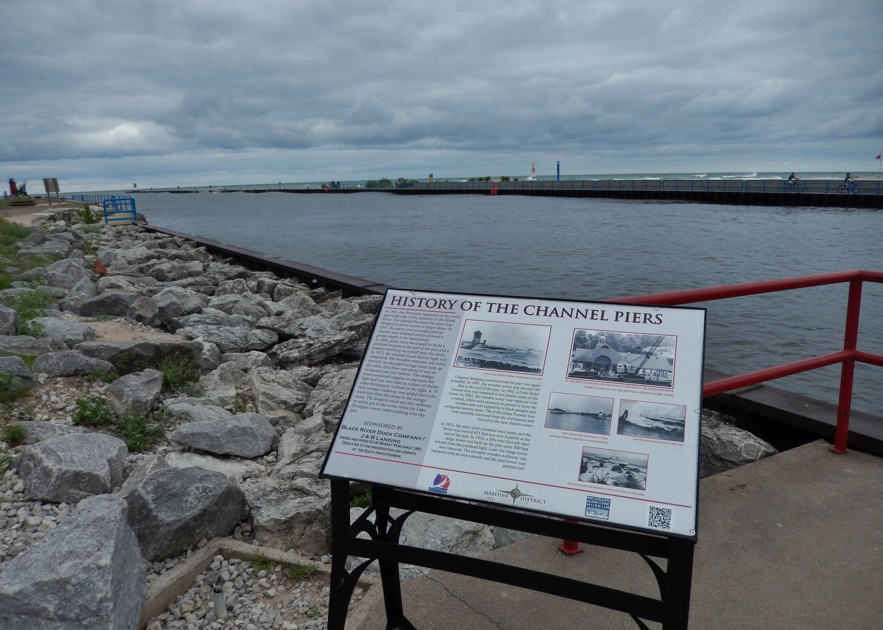 History of the Channel Piers Marker (<i>wide view; overlooking the Black River channel</i>) image. Click for full size.
