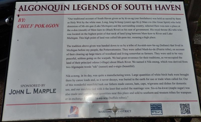 Algonquin Legends of South Haven Marker image. Click for full size.