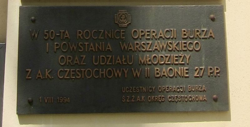 Akcja Burza” i Powstania Warsawskiego Pomnik / Operation Tempest and Warsaw Uprising Memorial Marker image. Click for full size.