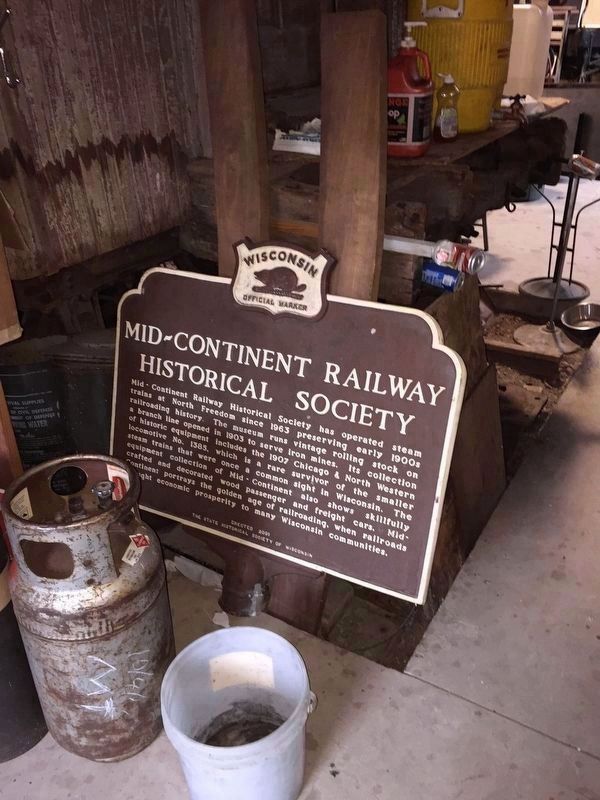 Mid–Continent Railway Historical Society Marker in storage image. Click for full size.