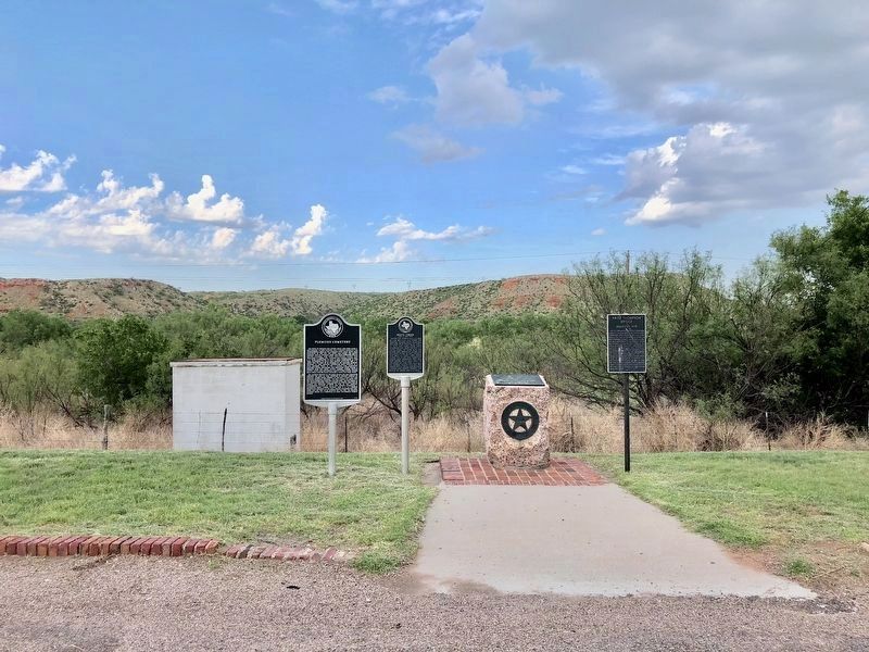 Wide view of monument and other nearby markers, close to the Canadian River.. Click for full size. Wide view of monument and other nearby markers, close to the Canadian River. image. Click for full size.