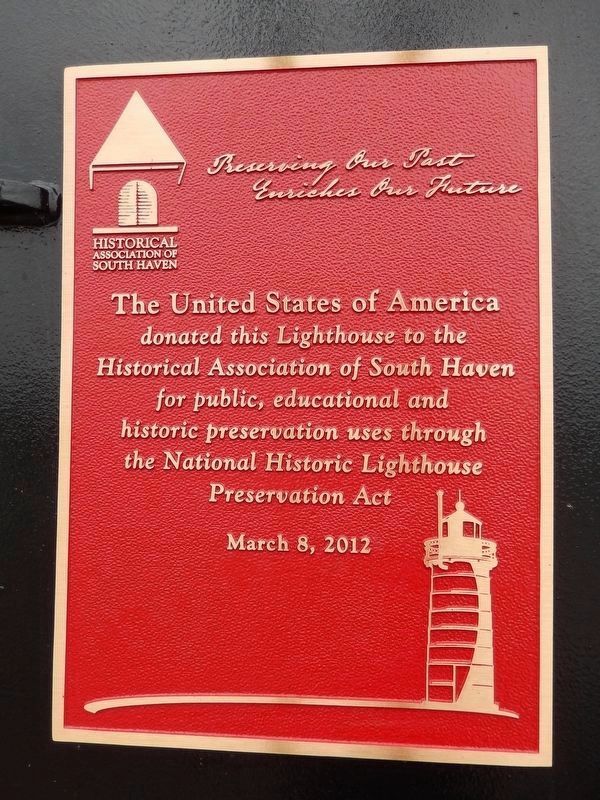 South Haven Lighthouse 2012 Donation Plaque (<i>mounted on the lightouse door</i>) image. Click for full size.