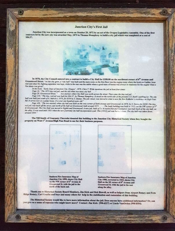 Junction City�s First Jail Marker image. Click for full size.