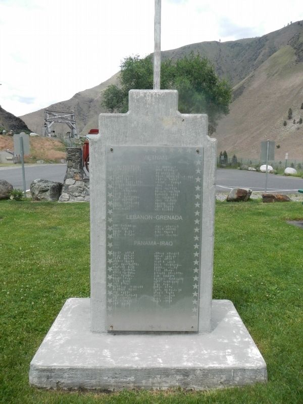 Riggins Area Honor Roll Monument; Vietnam, Lebanon - Grenada and Panama - Iraq Wars side. image. Click for full size.