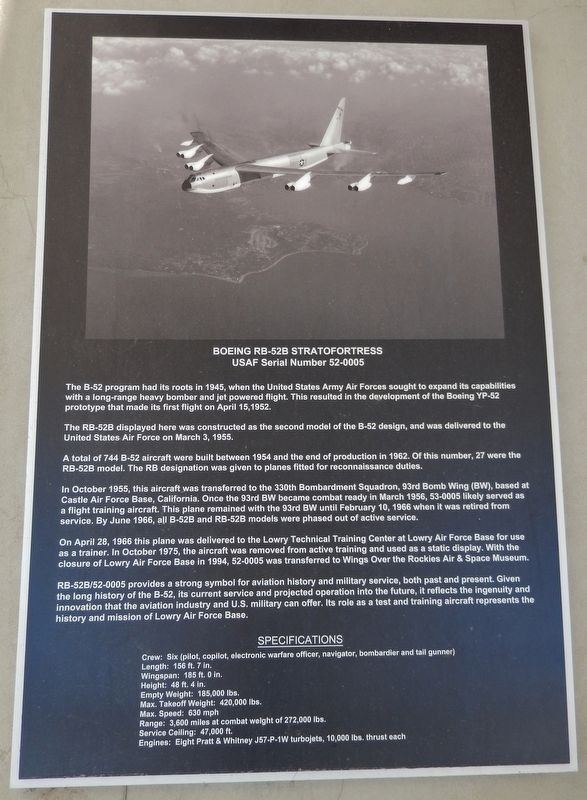 Boeing RB-52B Stratofortress Marker image. Click for full size.