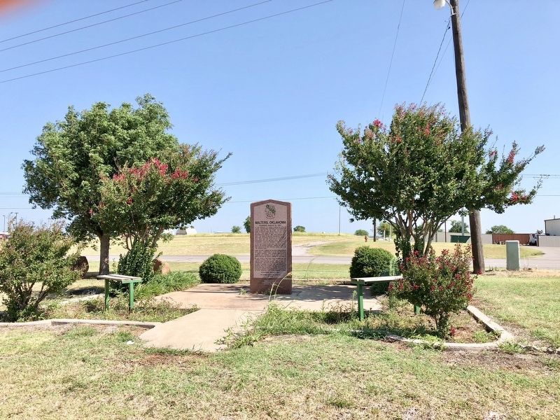 Walters, Oklahoma Marker with West Missouri Avenue in background. image. Click for full size.