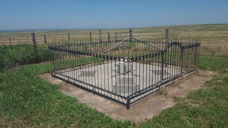 Colorado's Northeast Corner Marker (<i>wide view; marker visible foreground of fenced enclosure</i>) image, Touch for more information