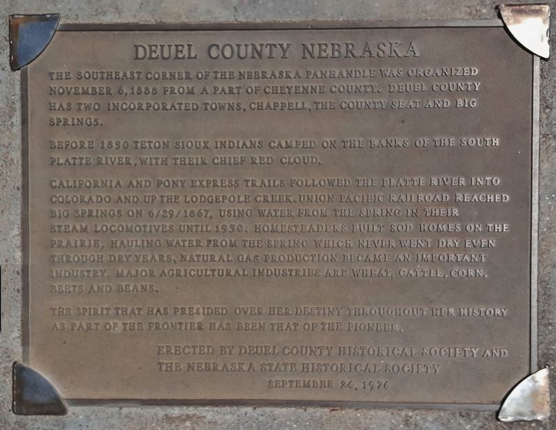 Deuel County Nebraska Marker image. Click for full size.