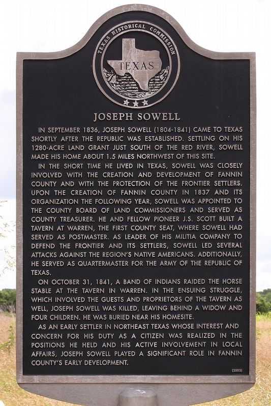 Joseph Sowell Marker image. Click for full size.