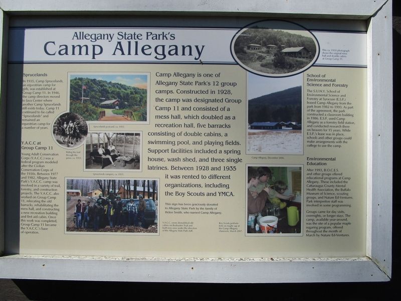 Allegany State Park's Camp Allegany Marker image. Click for full size.
