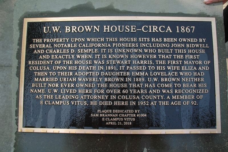 U. W. Brown House Marker image. Click for full size.
