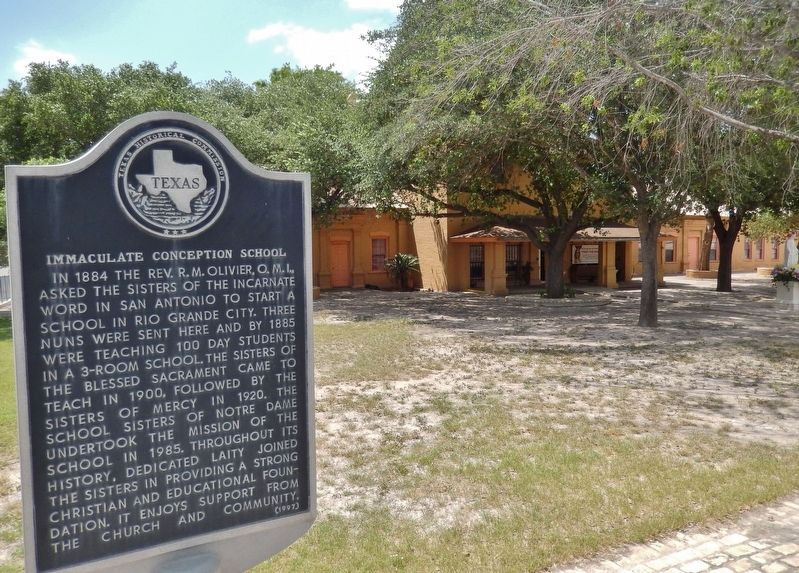 Immaculate Conception School Marker (<i>wide view; school visible to right</i>) image. Click for full size.