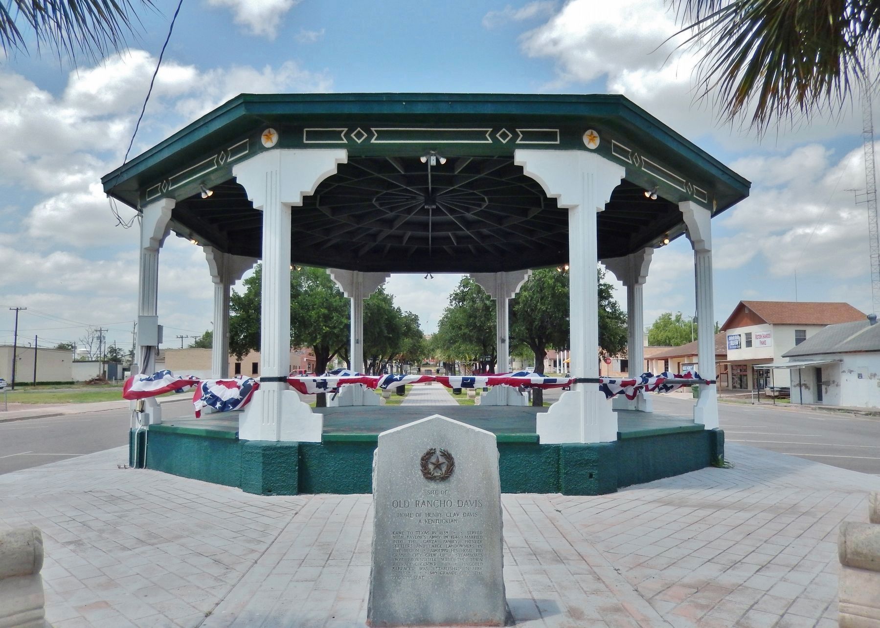 Site of Old Rancho Davis Marker (<i>wide view; gazebo and county plaza in background</i>). Click for full size. Site of Old Rancho Davis Marker (<i>wide view; gazebo and county plaza in background</i>) image. Click for full size.