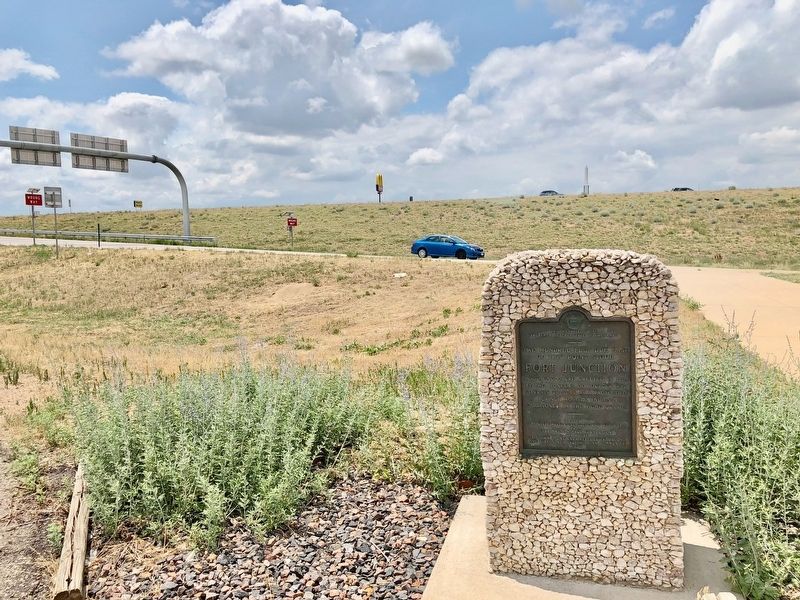 View of Fort Junction Marker looking west towards Interstate 25. image. Click for full size.