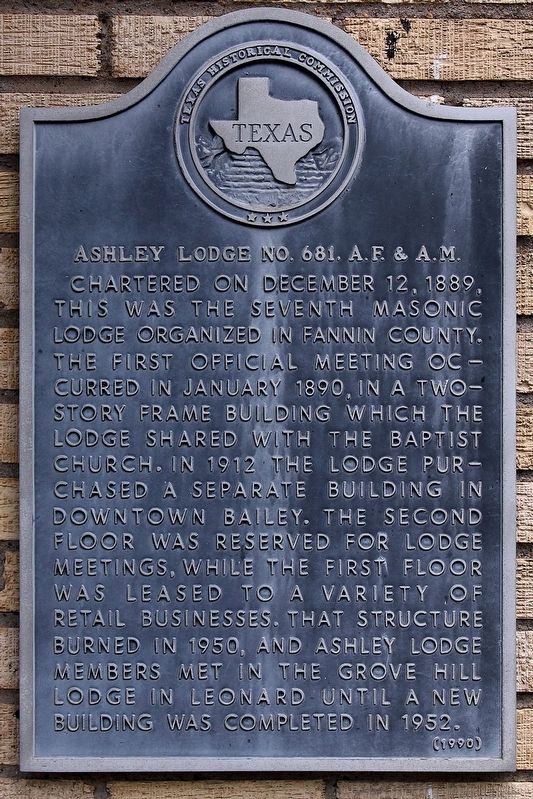 Ashley Lodge No. 681, A. F. & A. M. Marker image. Click for full size.