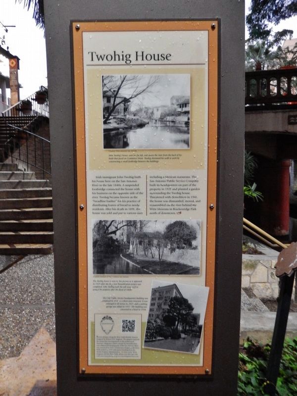 Twohig House Marker (<i>tall view; showing access stairwell from North St. Mary's Street</i>). Click for full size. Twohig House Marker (<i>tall view; showing access stairwell from North St. Mary's Street</i>) image. Click for full size.