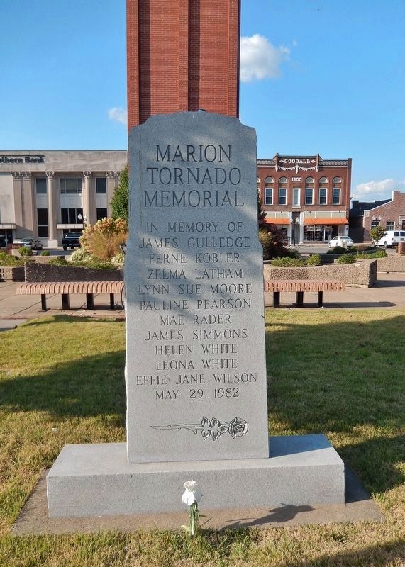 Marion Tornado Memorial Marker (<i>front side</i>) image. Click for full size.