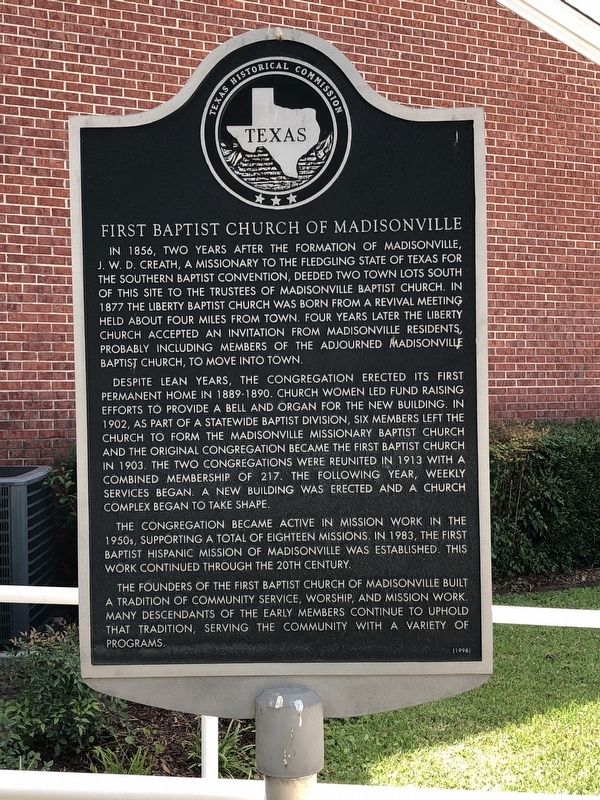 First Baptist Church of Madisonville Marker image. Click for full size.