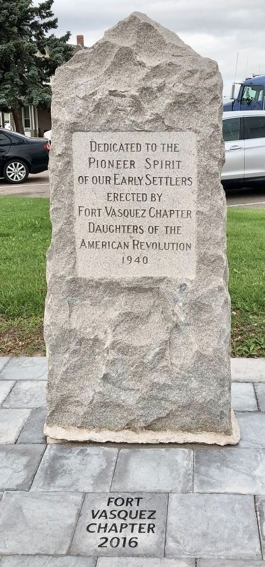 Dedicated to the Pioneer Spirit of our Early Settlers Monument. image. Click for full size.